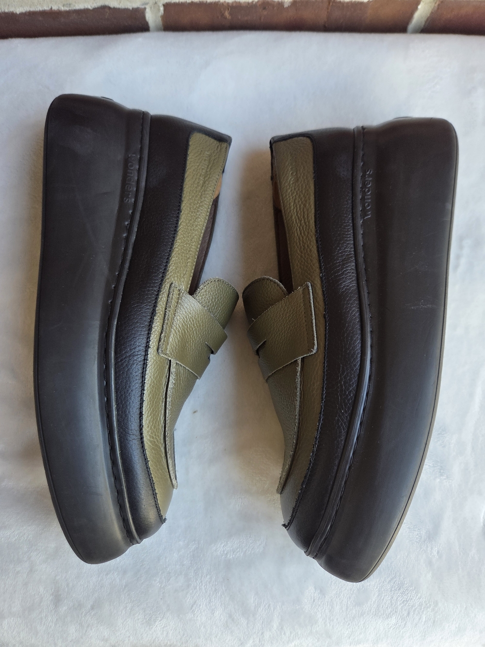 Wonders Leather Platform Penny Loafers Olive Black EU 39 Made in Spain - Picture 7 of 16